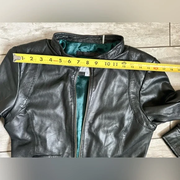 Andrew Marc Black Moto Jacket with Pockets + Turquoise Satin Lining Sz M - Picture 3 of 13
